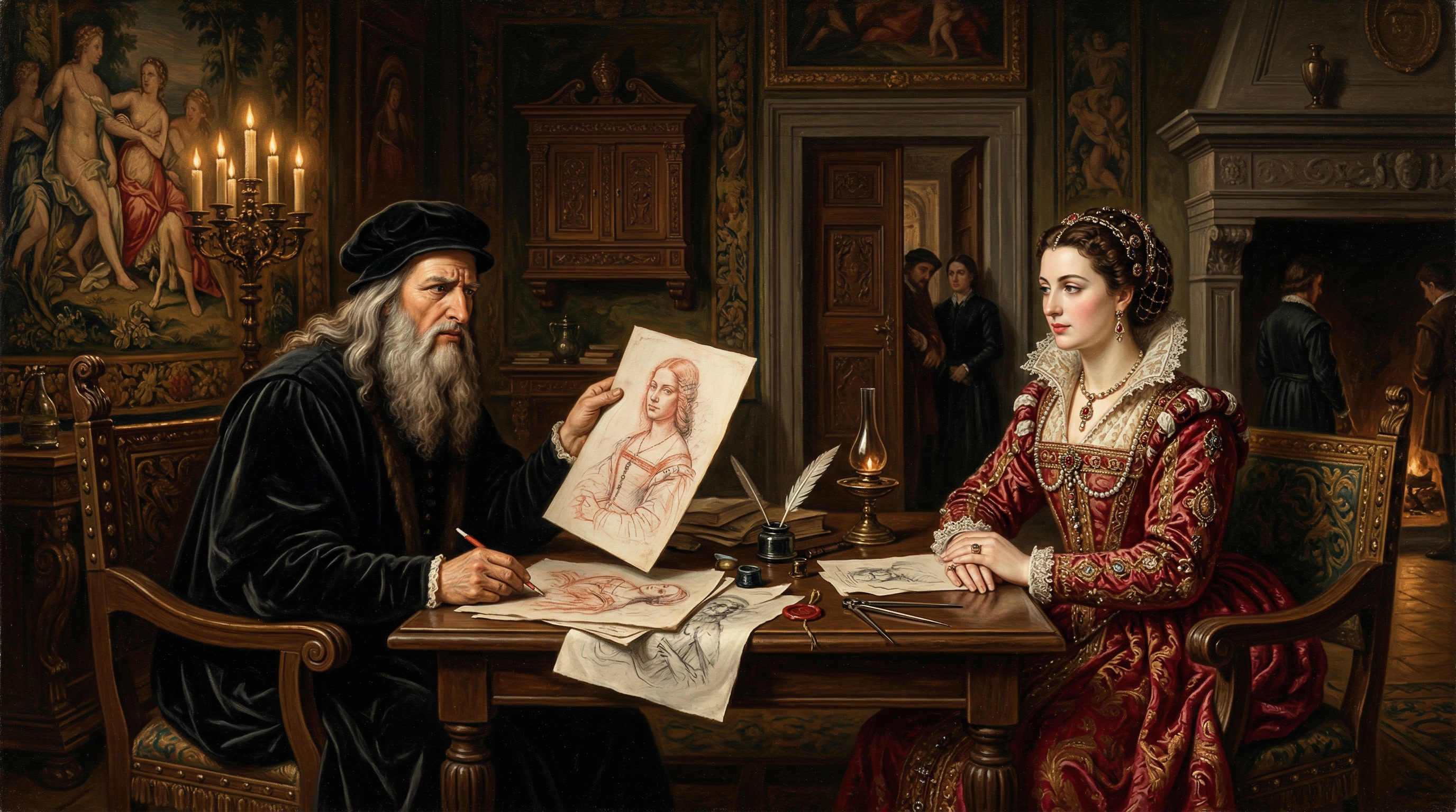 다빈치와 이사벨라 데스테 — 소묘 협상 장면